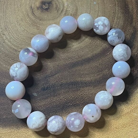 Flower Agate pink beaded stretch bracelet beads 7” 10mm new handmade - Picture 4 of 8